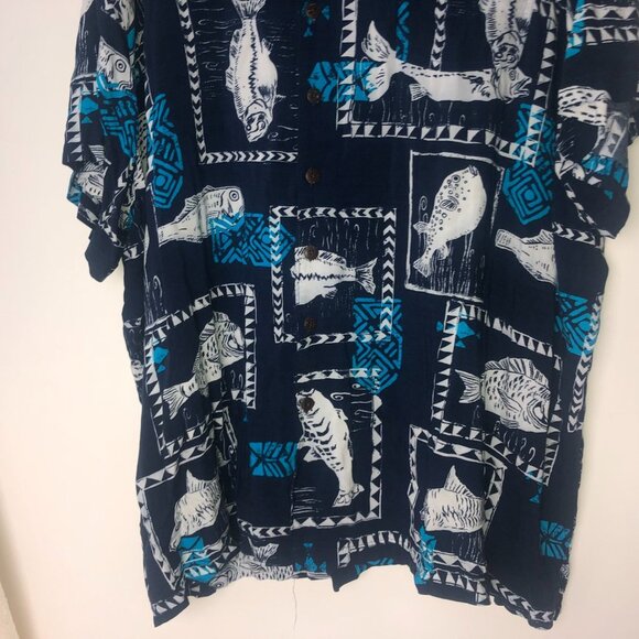 King Size Dark Blue & White with Fish Logo Men's Shirt 5XL - Picture 3 of 9